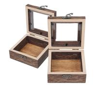 VALICLUD Lot de 2 Vitrines D'exposition en Bois de Paulownia Carbonisé 10x10x4,5 Cm, Cadre Boîte à Ombre Marron pour Spécimens D'insectes, Coffret de Collection Éducatif et Décoratif