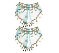 VALICLUD Lot de 2 Voiles de Danse du Ventre en Mousseline Bleu Paon, Grand Format Demi-cercle Franges, Accessoire Tribal Indien pour Spectacle, Bal Masqué et Costume Oriental