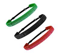 VALICLUD Lot de 3 Bandeaux de Yoga pour Femmes et Filles, Élastiques, Larges, Antidérapants, Respirants, Taille Unique, Couleurs Rouge, Vert et Noir, Accessoires de Sport et Bien-