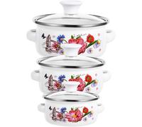 VALICLUD Lot de 3 Mini-marmites Émaillées à Fond Plat, Casseroles Vintage Poignées Doubles, Tailles 12-14-16 Cm, pour Soupe, Cuisson Polyvalente Cuisine, Pot de Cuisson Antiadhésif