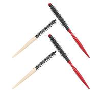 VALICLUD Lot de 4 Brosses à Rouleaux et Peignes en Bois pour Cheveux Bouclés et Épais Manche en Bois Naturel Petites Tailles Kit Coiffage Voyage et Salon Brosses à Friser et Peignes à