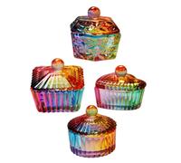 VALICLUD Lot de 4 Coupelles Dappen en Verre Irisé Couvercle, 4 Formes, pour Manucure Professionnelle, Accessoires Nail Art, Mélange et Nettoyage, Usage Onglerie Professionnelle