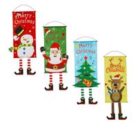 VALICLUD Lot de 4 Décorations de Porte de Noël en Polyester Couplets Créatifs Motifs Père Noël Bonhomme de Neige Renne et Sapin Suspendues pour Ambiance Festive et Décoration
