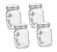 VALICLUD Lot de 4 Mini Bocaux en Verre avec Couvercle, 120 Ml, à Anse, pour Confiture, Desserts et Service, Pratique à Emporter en Plein Air
