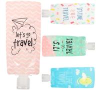 VALICLUD Lot De 4 Paquet D’émulsion De Voyage 100 Ml, Compressibles Et Anti-fuite, Rechargeables, Coloris Rose, Blanc, Bleu Et Vert Étoilé, Pour Produits De Toilette, Tourisme Et Vacances