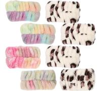 VALICLUD Lot de 8 Bracelets en Flanelle Résistants et Confortables pour Lavage du Visage, Taille Unique Extensible Jusqu’à 16 Cm, Couleur Bleu Rose Arc-en-ciel et Léopard, Accessoires Spa