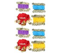 VALICLUD Lot de 8 Bracelets pour Danse Orientale Femme - Bracelets de Poignet et Cheville Bohèmes à Pièces - Accessoires Colorés Rouge Violet Bleu Lac et Jaune - Bijoux pour Danse du