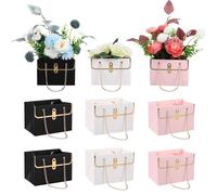 VALICLUD Lot de 9 Paquets Cadeaux en Papier 15x10x10,5 Cm, Sacs Portables à Poignées, 3 Blancs 3 Roses 3 Noirs, Emballage pour Compositions de Fleurs, Transport Léger et Décoratif
