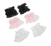 VALICLUD Manchettes en Dentelle Fines à Volants 3 Paires Accessoires Photo pour Manucure Décorations pour Nail Art Manches Amovibles en Rose Noir et Blanc Salon et Shooting Pro