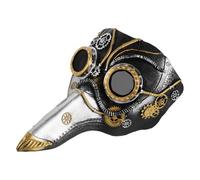VALICLUD Masque de Médecin Peste Steampunk à Long Nez en Métal Argenté et Noir Demi-Masque Cosplay pour Adultes Accessoire Halloween et Soirée Masquée Costume Gothique Vintage
