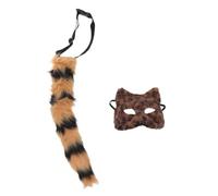VALICLUD Masque de Renard Demi-visage et Queue de Cosplay Ensemble Accessoires de Costume Animalier pour Fête Costumée Carnaval Halloween et Festivals Extérieur avec Motif Léopard