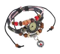 VALICLUD Montre Quartz Unisexe Vintage Cuir Véritable avec Bracelet Réglable et Pendentif Montre Casual Élégante pour Femme et Homme