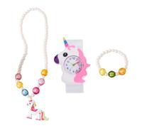 VALICLUD Montre Slap Licorne Silicone Garçon Et Filles Set Bijoux Collier Bracelet Perlé Présent Fille Anniversaire Accessoire Mode