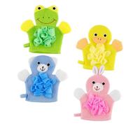 VALICLUD Moufles De Bain Exfoliants Pour Bébé Et Garçon Et Filles 4 Pièces Motif Dessin Animé Taille Moyenne Moufles De Bain Doux Et Solide Pour Nettoyage Corporel Quotidien Cerceau Suspendre Pratique