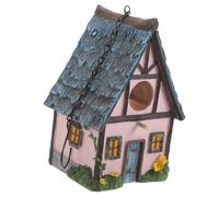 VALICLUD Nichoir en Résine Suspendu pour Oiseaux d'Extérieur Petit Nichoir Décoratif Rose Toit en Herbe Abri Résistant pour Jardin Balcon et Cour