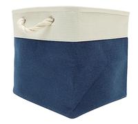 VALICLUD Panier à Linge Carré Grand Capacité en Tissu Lin Blanc et Bleu Poignées Pratiques Panier de Rangement Polyvalent pour Maison Salle de Bain et Buanderie Multifonction