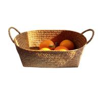 VALICLUD Panier de Rangement Tressé en Paille Poignées, Style Simple | Boîte de Rangement Couleur Or, Design Campagne, Usage Maison, Fruits, Goûter, Organisation Légère