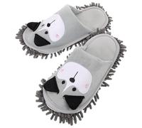 VALICLUD Pantoufles-Serpillères Nettoyage des Sols Taille Moyenne en Chenille Épaisse Grise Motif Chien Semelle Amovible Lavable Pantoufles Pratiques pour Maison et Bureau Élimination
