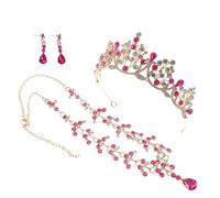 VALICLUD Parure Bijoux Mariée Élégante Alliage Léger avec Diadème Cristal Rose Collier et Boucles Oreilles Accessoires pour Mariage Anniversaire et Soirée