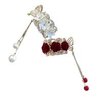 VALICLUD Pinces à Cheveux Décoratives Pour Queue De Cheval Haute, Lot De 2, Taille Moyenne, En Alliage Métallique Rouge Et Blanc, Accessoires Pour Cheveux Fins Et Épais, Pour Fêtes Et Usage Quotidien