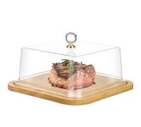 VALICLUD Plateau à Dessert avec Cloche Transparente Acrylique et Base Bois Plateau Couvert pour Présentation et Conservation de Gâteaux Support Alimentaire pour Maison Hôtel et Pâtisserie