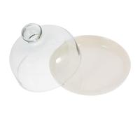 VALICLUD Plateau à Gâteau Rond 18 Cm en Verre Blanc Crème avec Cloche Transparente, Assiette de Rangement pour Desserts, Plateau de Service à Dessert pour Buffet et Présentation Festive
