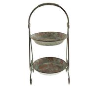 VALICLUD Plateau de Rangement Décoratif en Fer Forgé Style Rétro Français Double Couche Vert Foncé Organiseur de Bureau Multifonction pour Fruits et Accessoires Décoration D’Intérieur