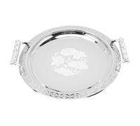 VALICLUD Plateau Rond à Motif Floral Inox Argenté Plateau de Service Résistant pour Fruits Desserts et Bonbons Assiette de Présentation Polyvalente pour Buffet et Table Moderne