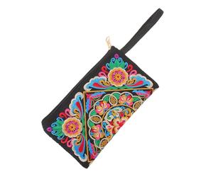 VALICLUD Pochette Ethnique Brodée de Fleurs, Style Vintage Boho, Polyester | Compacte, Organise Cartes et Identités, pour Déplacements Quotidiens, Événements Culturels, Invitées de Mariage