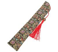 VALICLUD Pochette pour Éventail Pliant en Tissu Brodé Noir avec Pompon Chinois, Housse de Protection Légère et Compacte pour Éventail Asiatique, Étui de Voyage Décoratif Mariage