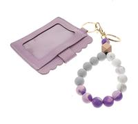 VALICLUD Porte-Cartes perlé Porte-Carte Simple Titulaires avec Mignon Bracelets de Perles boites à fiches Card Holder Pendentif de de Cartes Bracelet Porte-Cartes Alliage Violet,Mauve