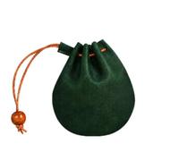 VALICLUD Porte-Monnaie en Cuir Vert à Cordon, Pochette Bijoux 12 x 11 cm | Sac de rangement compact pour pièces, clés, écouteurs et petits essentiels, pour hommes et femmes, en ville ou en déplacement