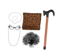 VALICLUD Postiche de Grand-mère Bou Grise Foncée en Fibres Synthétiques Légères, Ensemble Cosplay 7 Pièces pour Femmes, Taille, Costume pour Fête et Théâtre