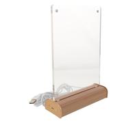 VALICLUD Présentoir de Menu de Table Acrylique Transparent 20 Cm avec Base en Bois Stable, Cadre Photo Cristal Anti-Rayures pour Bureau, Maison et Événements, Support Multifonctionnel