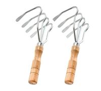 VALICLUD Râteau à Palourdes 2 Pièces en Acier Inoxydable et Bois Outil Portatif à Griffes Acérées Ramasse-Coquillages de Plage Râteau à Main pour Creuser et Récolter Fruits de Mer