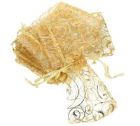 VALICLUD Sachets Présents en Organza Doré 200 Pièces 7 X 9 Cm avec Cordon Coulissant, Petites Pochettes Transparentes pour Bijoux, Dragées, Mariage, Saint-valentin et Emballage Présent