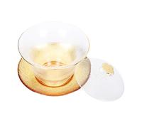 VALICLUD Service à Thé en Verre Cristal Trois Pièces Bol à Thé Décoratif Motif Doré Martelé Couvercle à Bouton Floral Oolong à Domicile