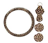 VALICLUD Set Couvre-Volant Léopard Antidérapant Néoprène avec Porte-clés Et Dessous De Kit Accessoires Voiture Résistant Et Décoratif