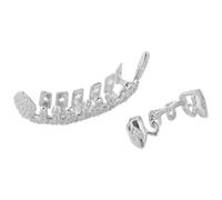 VALICLUD Set de Grills Dentaires Hip Hop Argentés Caps de Dents Pleins Irreguliers pour Hommes et Femmes Accessoire Décoration de Fête et Cosplay Rapper Halloween