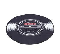 VALICLUD Tapis Rond Antidérapant en Polyester Noir, Motif Disque Vinyle Rétro, Lavable Salon ou Chambre, Style Vintage Classique et Esthétique Old-School