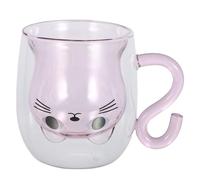 VALICLUD Tasse à Café Chat Design Double Verre Jolie Tasse Thé Pour Amoureux Animaux Usage Maison Bureau