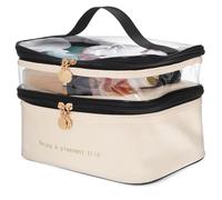 VALICLUD Trousse de Maquillage Cas de Train Trousse de beauté Sac de Voyage de Maquillage Trousses de Maquillage pour Femmes Maquillage de Voyage Trousse de Toilette beauté Faux Cuir Beige