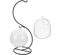 VALICLUD Vase Hydroponique en Verre Double Couche avec Support en Fer en S 12 Cm Boule Ronde et Récipient Moyen de Melon D’Hiver Décoration de Bureau Aquarium Domestique pour Plantes et Poissons