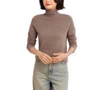 Valin Pull Cachemire Femme Col Roulé Pointelle,Marron,40