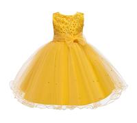 Valin Robe pour Filles Princesse Jaune sans Manche Robes de Bal Tulle Robe de Soirée de Mariage Enfants nœuds 5-6 Ans,V2030