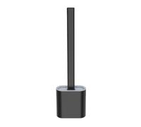 VALINK Brosses de toilette et supports, brosse WC en silicone avec support mural à séchage rapide, long manche en silicone, brosse de toilette en silicone, noir