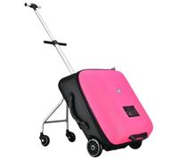 Valise 2 en 1 pour tout-petits, chariot de voyage portable avec siège, bagage de remorquage pour enfants de 3 à 7 ans, rose