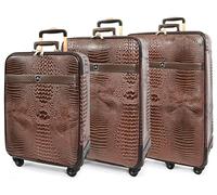 Valise 4 roues en simili cuir Elite Marron, marron, Full Set Cabin, Medium and Large, Bagage de voyage en similicuir avec roulettes pivotantes