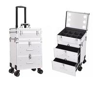 Valise à cosmétiques Professionnelle avec tiroirs, Grande capacité, Portable, équipée de roulettes et Miroir - Chariot Organisateur de Maquillage pour Voyages