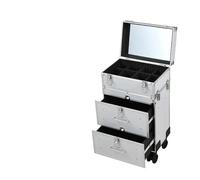 Valise À Maquillage Trousse de Maquillage 3 en 1, Valise Professionnelle for manucure, Grande à roulettes, boîte Rangement, Chariot d'artiste pour Voyage Coiffeur(Silver HD Mirror)